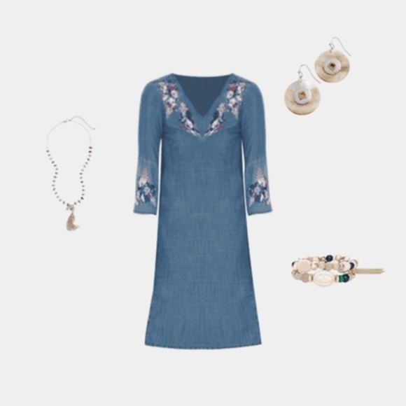 FLORAL-EMBROIDERED DENIM DRESS‎ - Picture 1 of 3
